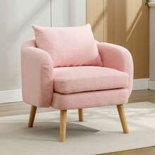 Modern Teddy Velvet Sofa Chair, Chair With Extra Thick Cushion, Unique, Solid Wood Legs, Multicoloured Optional. - Pink - View 2