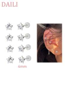 DAILI 7 Đôi Khuyên Tai Dẹt 20G Cho Nam Nữ, Bạc, Không Gây Dị Ứng, Khuyên Tai Đinh Tán Thép Không Gỉ, Đính Đá Cubic Zirconia, Khuyên Tai Hình Trái Tim, Ngôi Sao, Thép Không Gỉ Y Tế, Phù Hợp Cho Tai Nhạy Cảm, 2-3-4-5-6-7-8mm, 4-7 Đôi, Quà Tặng Ngày Valentine - bộ bông tai - Xem 11