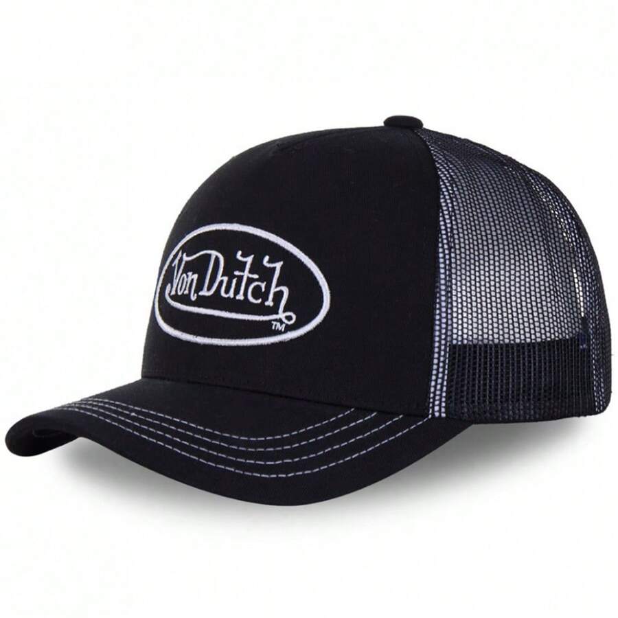 Baseball Cap Letter Sunscreen Mesh Embroidered Trucker Hat - 1Black - View 1