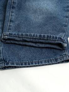 男童经典休闲阔腿中度水洗牛仔及膝短裤，松紧腰带可调节 - 中等水洗藍 - 查看 8