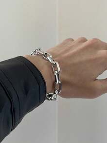 1Pc Stainless Steel Personalized Locomotive Punk Rock Chain Bracelet For Men Fashion Jewelry Gift - Silver - View 2