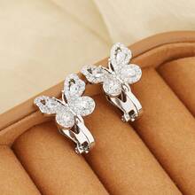 一对蝴蝶形镶钻耳环，金色闪亮魅力首饰 - 蝴蝶型耳夾 - 查看 4