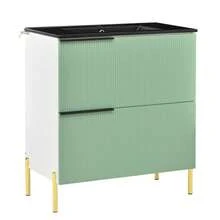 Bathroom Vanity Unit With Ceramic Sink, Single Vanity Unit With MDF Drawers, Freestanding Bathroom Organizer With Sink, Green - Mint Green + Black and White - View 7