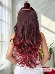 Clip In Hair Extensions V-Shaped 22 Inch Long Body Wave Heat Resistant Fiber Synthetic Hairpiece For Women Girls Party Daily Use - Two-Tone - View 4