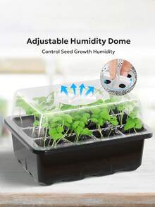 1套带湿度罩的种子发芽托盘，室内温室种子发芽套装，带透明排水底座（12格种子托盘，黑色） - A - 查看 6