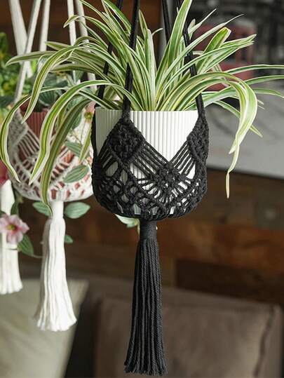 8-Zoll Makramee Pflanzenhängekorb, bohemischer Stil Innen- und Außenbereich Pflanzgefäß, Mehrfarbenkombination