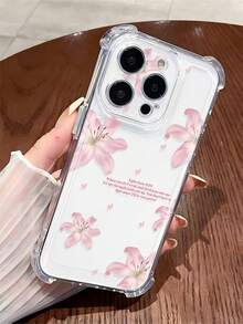 1pc Elegant Butterfly & Lily Floral Religious Slogan Transparent Anti-Slip Anti-Drop Soft Phone Case, Compatible With Apple/ - Multicolor - View 4