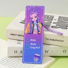 KPOP Witch Hunting Theme Tassel Bookmark, Includes Personal Character, Cute Mascot, And Full Staff Illustrations. Bright Gradient Of Pink, Purple And Blue Tones, Paired With Matching Tassels To Add Atmosphere. Practical Stationery Bookmark For Students To Mark Reading Progress - Multicolor - View 10