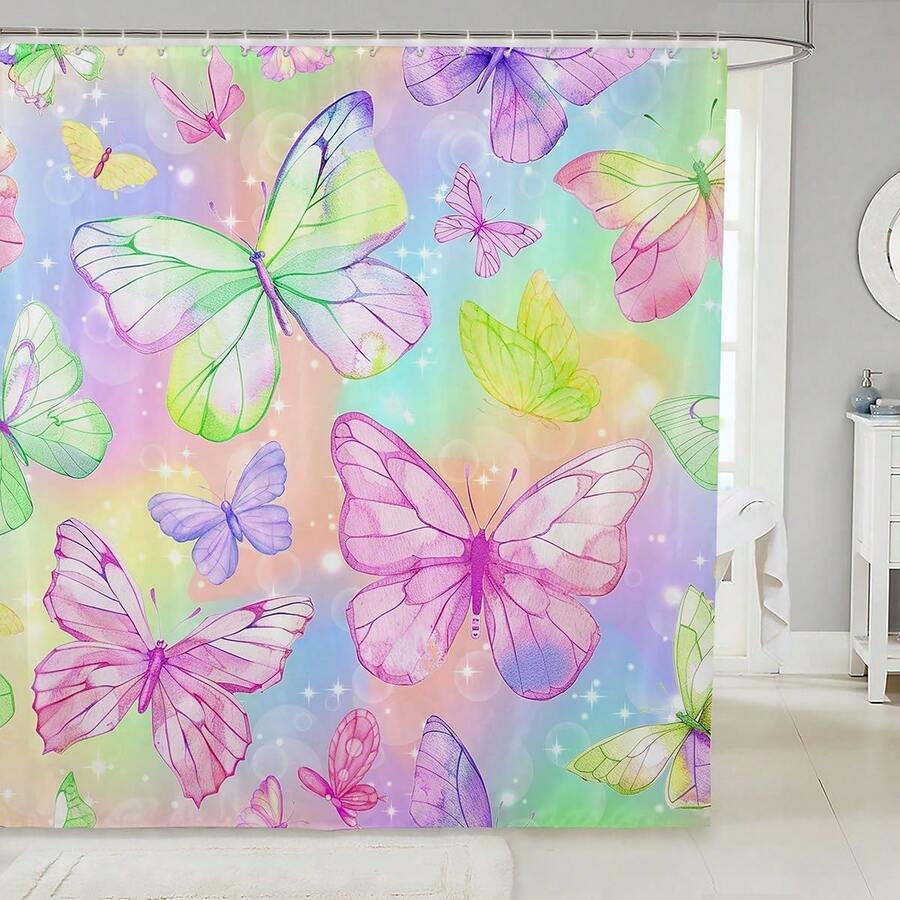 Rèm tắm hình bướm Feelyou kích thước 72 x 72 inch, Rèm tắm hình bướm lấp lánh dành cho phòng tắm nam và nữ, Bộ rèm tắm nhiều màu sắc cho phòng tắm, Nhiều mẫu UDF7 - A - Xem 1