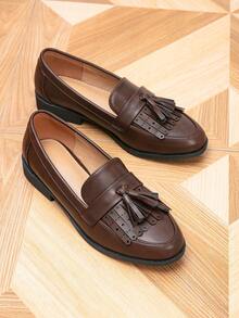 女士乐福鞋，圆头平底流苏乐福鞋，户外复古一脚蹬鞋，女鞋，休闲鞋 - 銅色 - 查看 6