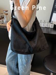 [] Large Capacity Retro Canvas Tote Bag, Foldable, With Safety Zipper, Lightweight, 3-Way Shoulder/Crossbody Bag, Essential For Students, Commuting, Classes, Travel, Japanese Urban Boy Daily Bag - Black - View 2