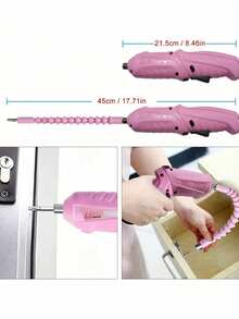 47pcs Pink Electric Tool Kit, Suitable For Home Maintenance And Repair, Lithium Battery Mini Cordless Screwdriver, MQFORU Cordless Screwdriver, 47-In-1 Portable Cordless Drill, Rechargeable Electric Screwdriver Set With Dual-Position Handle, USB Cable And LED Light, For Home Office DIY Tools - Multicolor - View 4