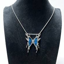 1 pieza Collar con colgante con forma de mariposa de mármol y patrón de turquesa, colgante de tono plateado, collar de mujer elegante y lujoso - Turquesa - Ver 2