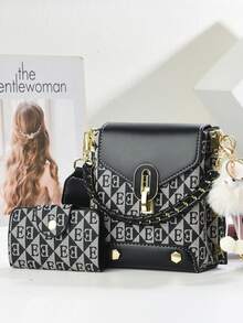 迷你手机包套装 - 时尚印花单肩斜挎包 - 粉色 - 查看 7