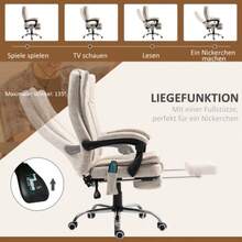 Ergonomic Office Chair With Massage Function, Reclining And Heated, Swivel And Height Adjustable, With Footrest And Side Pocket, Cream White - Light Grey - View 8