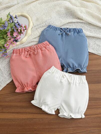 Bộ 3 quần short denim nhiều màu sắc cho bé gái, quần jean mặc ngoài thoải mái khi đi nghỉ mát, quần jean mùa hè cho bé gái