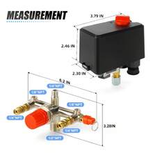 Válvula de control de interruptor de presión de compresor de aire, 95-125 PSI, con manómetro y regulador de colector - Unitalla - Ver 2