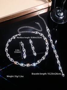 4件套时尚气质白色耳环项链手链三件套，轻奢风格情人节礼物，适合派对、晚宴、女士日常佩戴，情人节礼物及婚礼场合。 - 銀色 - 查看 2