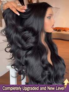 28 Inch 13x4 Transparent Lace Front Wigs And 5x5 Lace Closure Human Blended Hair Wigs 200% Density Wear And Go Glueless Wigs Pre Plucked Pre Cut Body Wave For Women No Glue Lace Front Closure Ready To Wear Wigs - Natural & Black - View 1