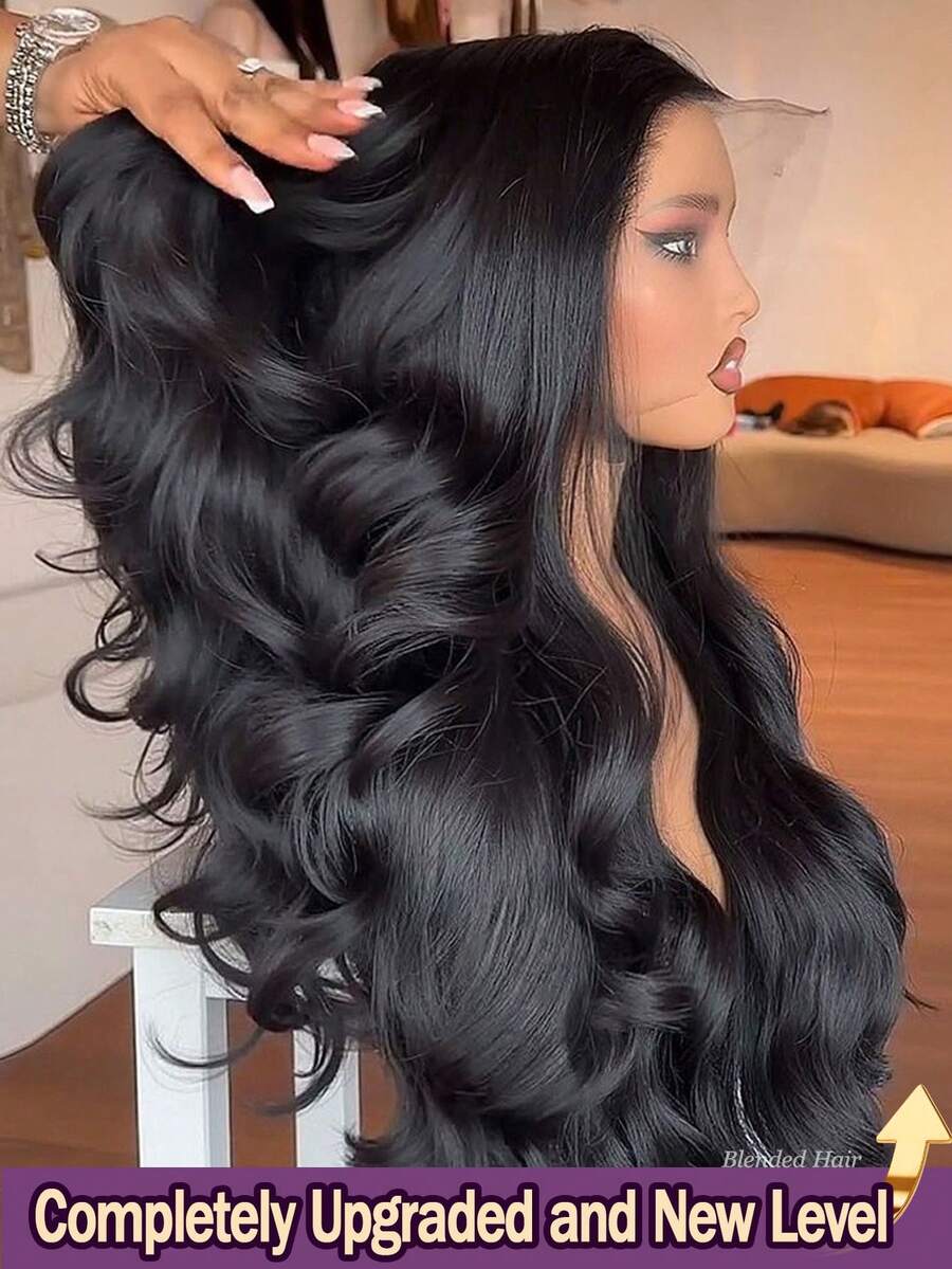 28 Inch 13x4 Transparent Lace Front Wigs And 5x5 Lace Closure Human Blended Hair Wigs 200% Density Wear And Go Glueless Wigs Pre Plucked Pre Cut Body Wave For Women No Glue Lace Front Closure Ready To Wear Wigs - Natural & Black - View 1