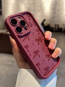 1个优雅酒红色条纹蝴蝶结星形印花防震TPU手机壳，兼容苹果17 Pro Max/17 Air/16 Pro Max/15 Plus/14/13/12/11/8P/XS Max和三星Galaxy S24 Ultra/S23 FE/S22/S21/S20/A52S/A15/A03，国际版，非国内版 - 彩色 - 查看 2