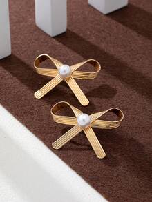 1 Pair Of Irregular Bow Earrings With Sweet And Cool Metal Earrings Suitable For Women's Daily Life (No Gift Box) - Multicolor - View 7