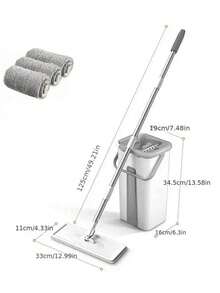 一套家用清洁拖把水桶套装，包含2个拖把垫、免手持平板拖把、带拖把的水桶，干湿两用，适用于瓷砖、大理石、硬木地板清洁，清洁用品，清洁工具，圣诞礼物 - 白色 灰色 - 查看 16