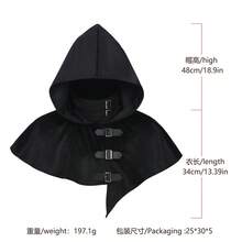 COS Medieval Hooded Cloak Vintage Cloak Stage Performance Costume, Role-Playing Cloak - Black - View 7