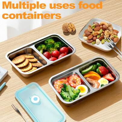 2Pcs Stainless Steel Snack Containers, Double Compartment With Lids, Dishwasher  For Travel Camping