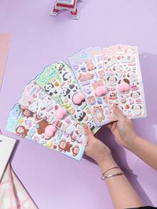 3D Cartoon Sticker Pack Including Panda, Puppy, Kitten, Monkey, Bear And More. Cute 3D Stress Relief Stickers Suitable For DIY Glitter Stickers, Phone Case Stickers, Notebook Stickers And Handmade Craft Stickers. Reusable Waterproof Stickers Great For Scrapbooking And Stationery Decoration. - Multicolor - View 3