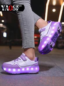 YAOSF Children/Teens Roller Shoes - Upgraded Version With Enhanced Stability, Detachable 2-In-1 Sports Shoes, Street Cool Roller Skating Shoes, Outdoor Sports Luminous Shoes, Parent-Child Shoes, New Inline Skates, Light-Up Shoes At Night, USB Rechargeable Roller Skate Shoes, LED Light-Up Roller Skate Shoes, Sports Shoes With Luminous Soles, Boys/Girls/Students Outdoor Sports Roller Shoes, High-End Children's Festival Gift - Purple - View 5