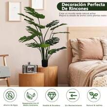 Planta Artificial de Palmera Tropical Grande de 110 cm, Árbol Falso Sintético en Maceta para Decoración de Casa, Hogar, Oficina o Jardín Interior-B029 - Verde - Ver 4