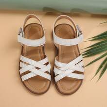 1 Cặp Dép đế bằng La Mã dễ thương dệt sọc rỗng bằng PU thiết kế buộc dây cho bé gái, thích hợp cho kỳ nghỉ hè - trắng - Xem 14