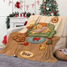 1 pătură pufoasă, confortabilă, cu model drăguț de cățeluș și ursuleț, decor pentru dormitor, covor de picnic, pătură de călătorie, pătură de lână, pătură de pat, pătură de aruncat, pătură de toamnă, pilotă de vară, pătură de dormitor, pătură moale, husă de canapea, design moale tricotat din poliester, multifuncțional, lavabilă la mașină, lenjerie de pat, o pătură pufoasă și o aruncătură confortabilă, cadou ideal pentru casă, călătorii, exterior, caldă și confortabilă - Multicolor - Vizualizare 9