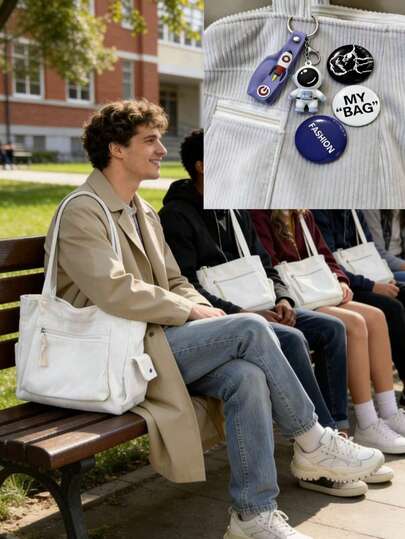 1个个性化徽章手提袋，宇航员吊坠DIY，适合宿舍、社团活动、购物、约会、新年派对、春节游玩，是女大学生/留学生的理想之选，耐用轻便，充满节日气氛。