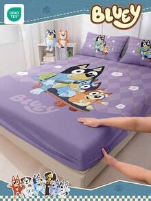 Bluey Cartoon Digital Printed Fitted Sheet,  Bedding, Mattress Protector, Bed Cover, Fitted Sheet, Comfortable Home Textile, Cool-Toned Fitted Sheet, Breathable Anti-Pilling Mattress Protector, Soft And Skin-Friendly, Cartoon Pattern Bed Cover - Purple - View 9