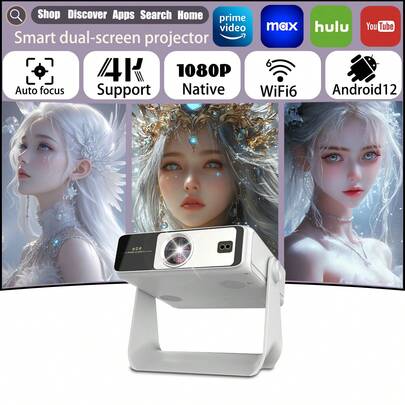 2026 Flagship DONGYINGA10 Android 12 Smart Projector, Supports 4K And 1080P Native Resolution, 400 ANSI Lumens Home Cinema Projector, 7-Inch Touch Screen, WiFi 6, Compatible With Android TV, Full HD Movie Projector, Suitable For Gaming, Computers, Smartphones