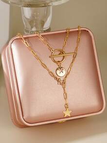 2pcs Delicate Star Pendant Adjustable Y-Necklace, Suitable For Women's Daily, Date, Party Wear (No Box) - Yellow Gold - View 4