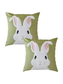 1pc Easter Bunny Pattern Cushion Cover, Single-Sided Printed, Size 17.7*17.7 Inches, Suitable For Sofa, Living Room, Bedroom Home Decor, Pillow Insert Not Included - Green - View 10