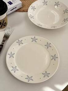 White Round Ceramic Dinner Plate | Starfish Ceramic Plate, Suitable For Serving Fruit, Pasta, And Seafood, Microwave-, Easy-To-Clean Shallow Plate, Ideal For Serving Pasta, Salads, And Steaks – Perfect For Home And Restaurant Use. - Multicolor - View 5