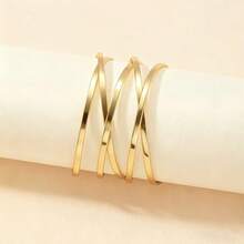 Wide, Braided, Adjustable Women's Bracelet, Plated In 18K Gold Or 925 Silver. - Vàng - Xem 3