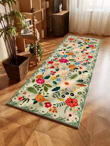 1 件精美花卉地毯，浅绿色底色，饰以色彩缤纷的花卉图案，家居装饰地毯，适用于节日装饰，防污、防滑、易清洁且可机洗，多种尺寸可选，舒适时尚，适用于客厅、沙发、门口、卧室、户外等场所，装饰地毯，卧室装饰，小地毯，地毯，家居装饰，客厅地毯，客厅小地毯，卧室地毯，客厅家居装饰，户外地毯，可水洗地毯 - 彩色 - 查看 17