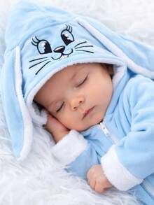 Vest Baby Layettes Unisex Baby  With Embroidered Bunny Hood, One Size, Fun - 淺藍色 - 查看 4