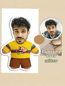 1pc Customized Photo Throw Pillow, Personalized Cushion, Can Customize Interesting Patterns, Double-Sided 3D Pillow, Suitable As Gift For Dad/Mom/Family/Her/Him/Girlfriend/Boyfriend, Couples Birthday Gift - Yellow LOVE - View 6