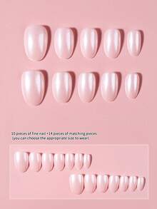 24片椭圆形金属光泽3D美甲贴纸，包含粉色闪粉设计，适用于亚克力指甲，附赠1瓶凝胶胶水和1把指甲锉，适合女性日常佩戴和派对妆容。 - 彩色 - 查看 3