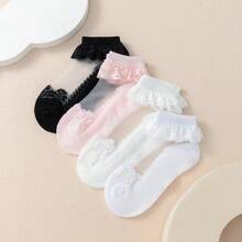 4双装纯棉女童及幼儿薄款透气玻璃丝短袜，婴儿袜 - 彩色 - 查看 2