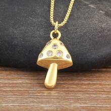 High Quality Mushroom Shape Gold Plated Charm Pendant Necklace For Women Girl Boy Cubic Zirconia Chain Link Jewelry Party Gifts - Gold - View 9