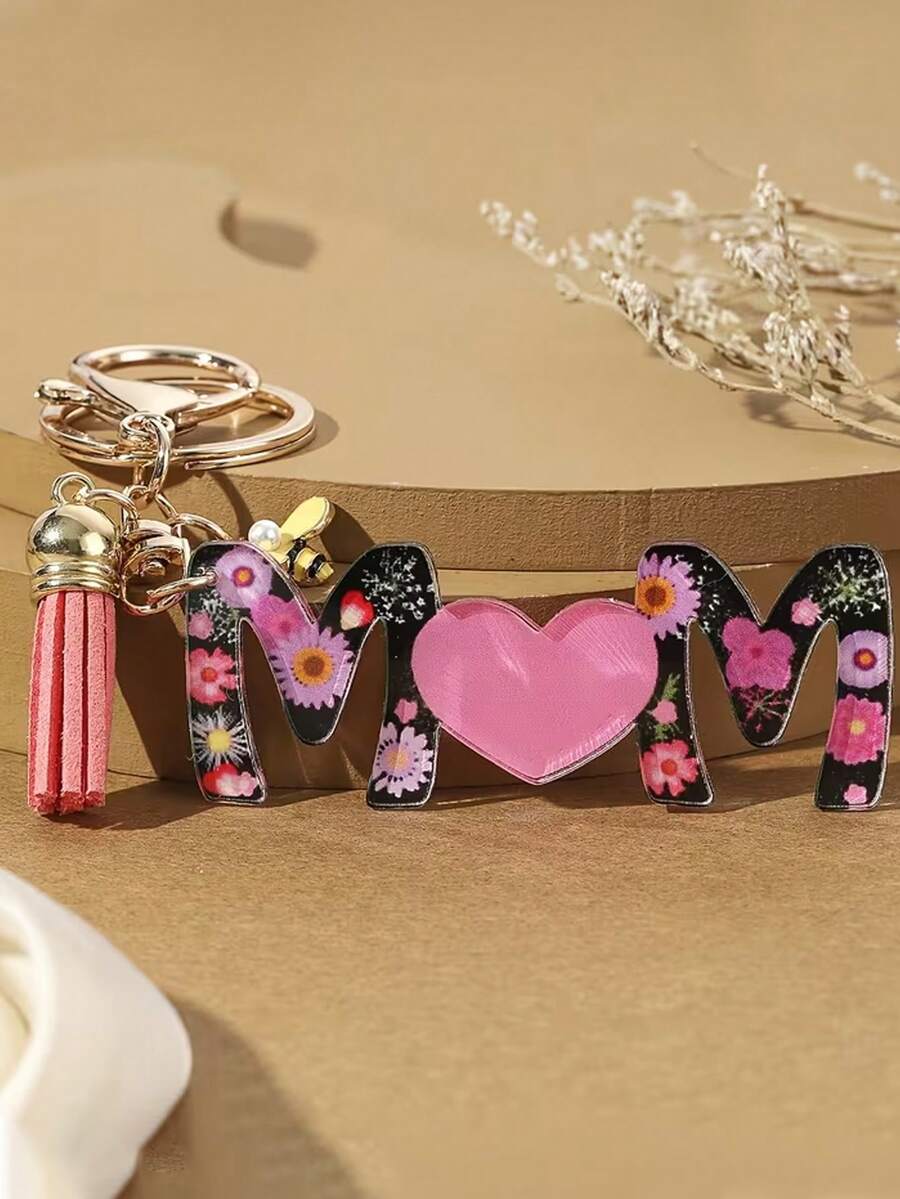 2D亚克力雏菊蜜蜂母亲节钥匙扣，豹纹菊花母亲节亚克力钥匙扣，适合作为母亲节礼物、母亲节爱心礼物、背包挂件配饰 - 彩色 - 查看 1