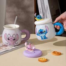 Disney 官方史迪奇陶瓷马克杯，可爱女孩带盖生日礼物咖啡杯，家用咖啡杯，情侣水杯 - 彩色 - 查看 3