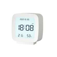 Minimalist, Portable, Small, Multifunctional Desk Clock With Night Light And Temperature And Humidity Meter - White 1pc - View 12